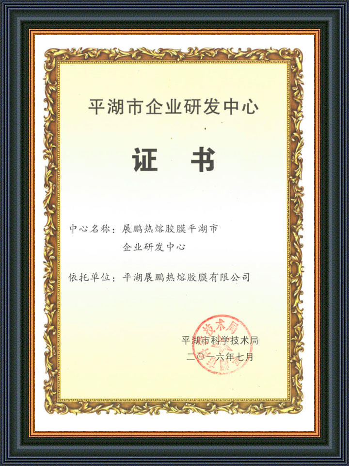 Pinghu R&D Center Certificate
